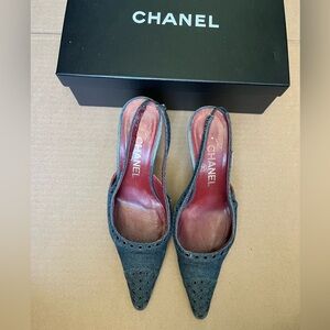 Chanel Vintage Denim Slingback Heels